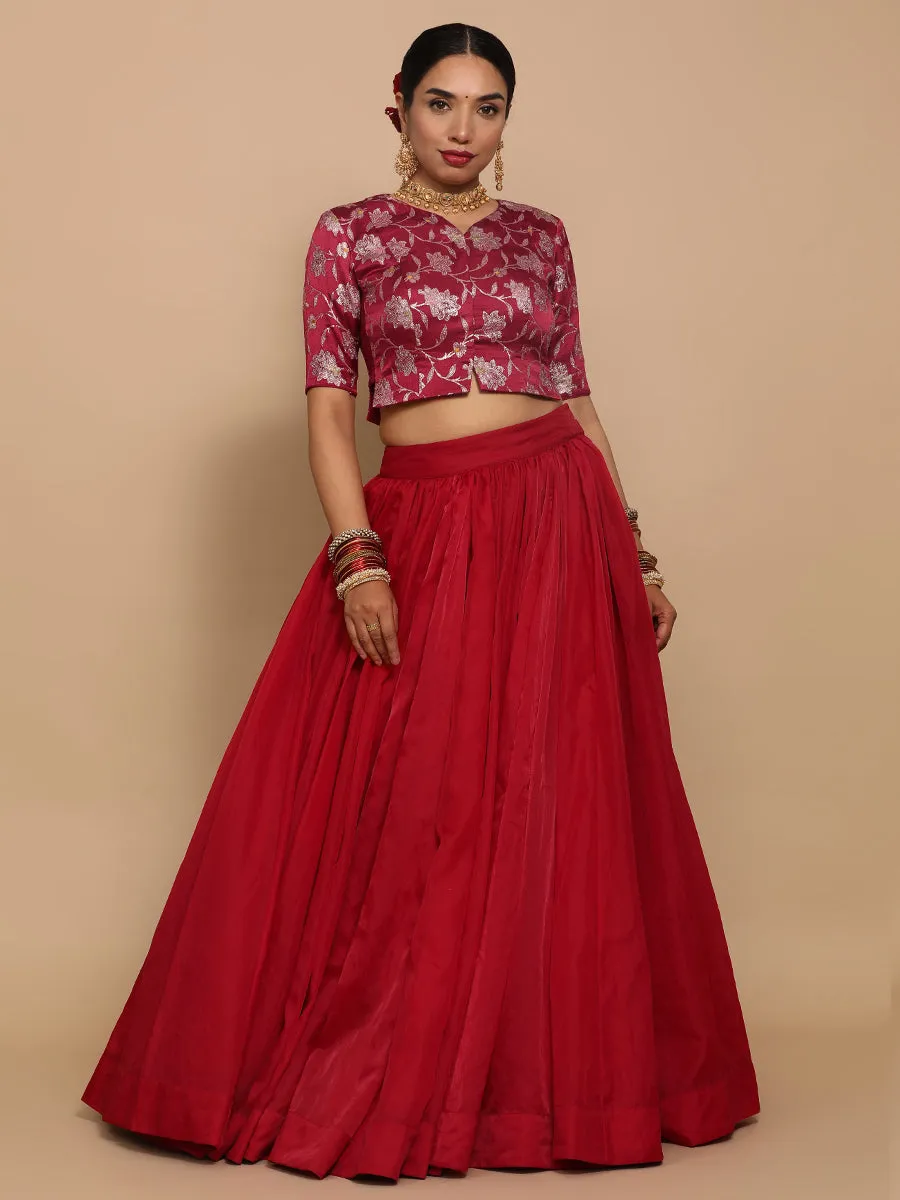 Riyana x Tyohaar | Elbow Sleeves Satin Viscose Saree Blouse in Red Meenakari Fabric