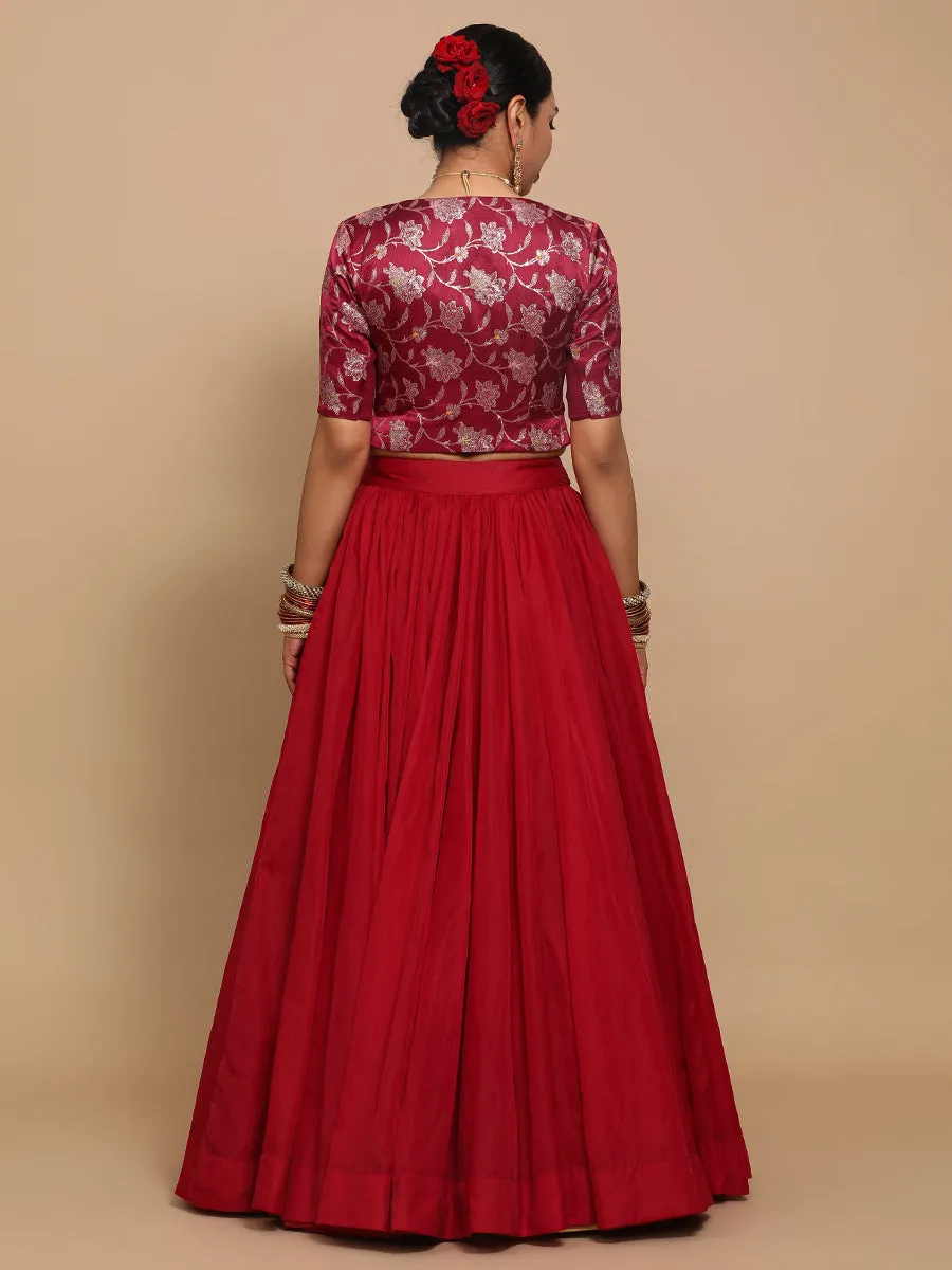 Riyana x Tyohaar | Elbow Sleeves Satin Viscose Saree Blouse in Red Meenakari Fabric