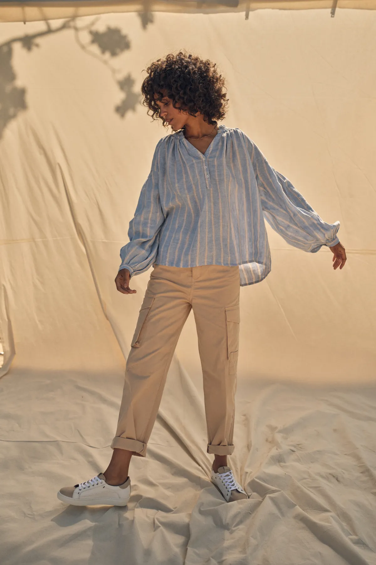 SAFI STRIPED LINEN SHIRT BLUE