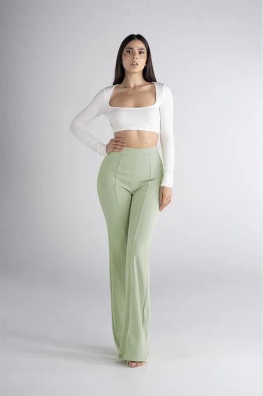 Sage High Waisted Pintuck Dress Pants