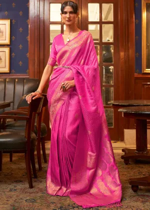 Shocking Pink Silk Saree with Stitched Blouse