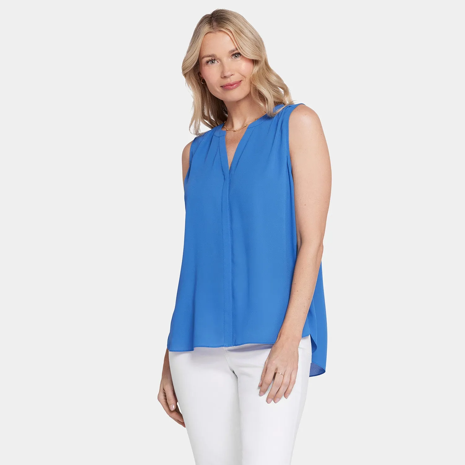 Sleeveless Pintuck Blouse  - Greek Sea