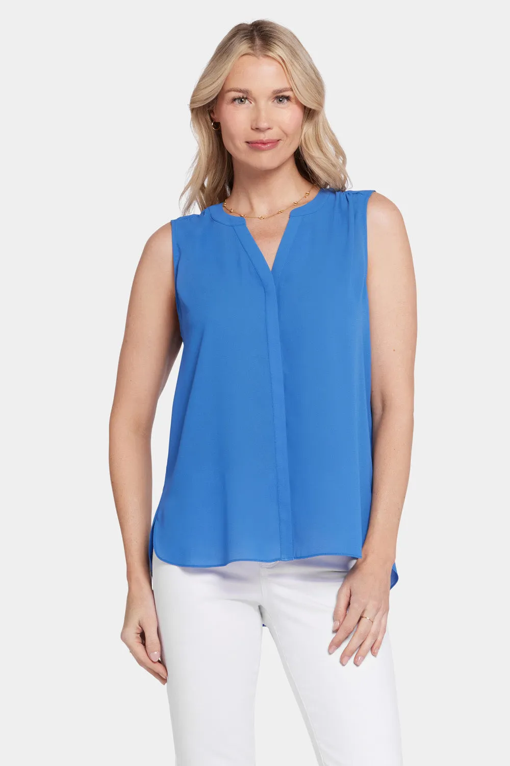 Sleeveless Pintuck Blouse  - Greek Sea