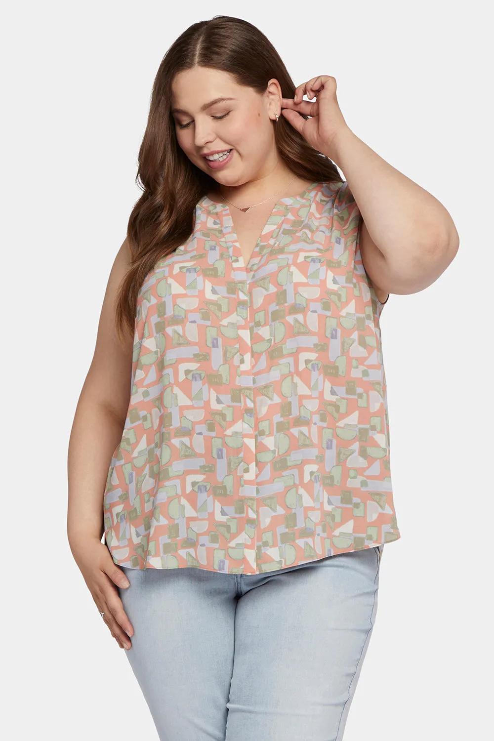 Sleeveless Pintuck Blouse In Plus Size - Cielo Vista