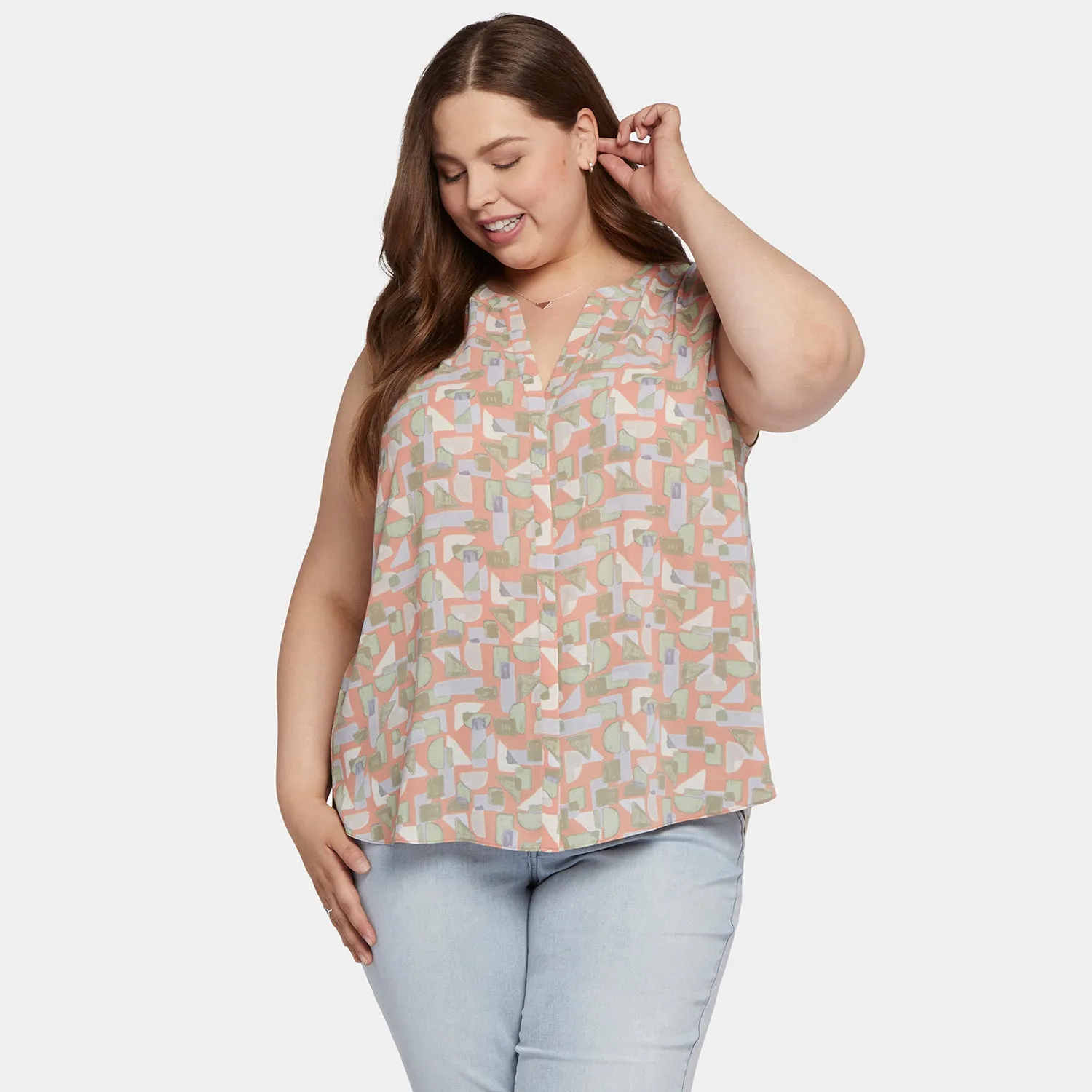 Sleeveless Pintuck Blouse In Plus Size - Cielo Vista