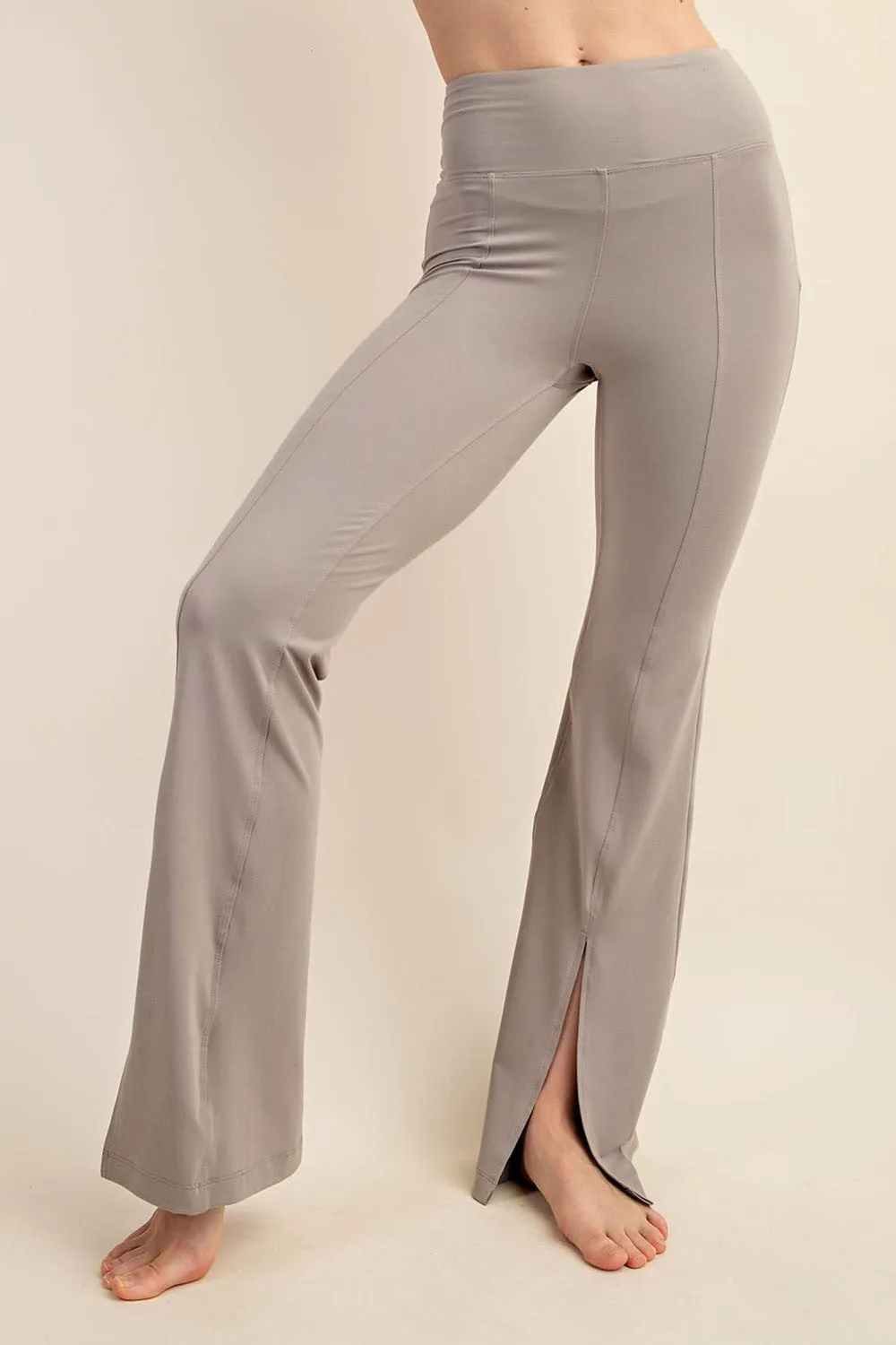 Stone Taupe Recycled Butter High Waist Full Length Flared Legg