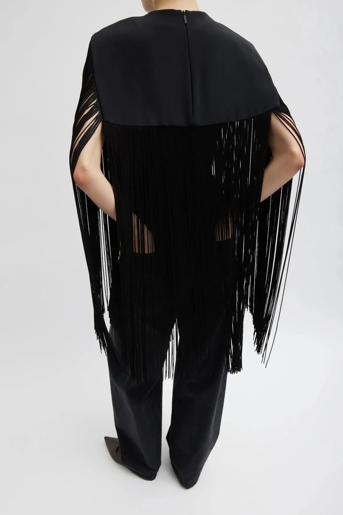 Tibi 4-Ply Silk Fringe Cape - Black