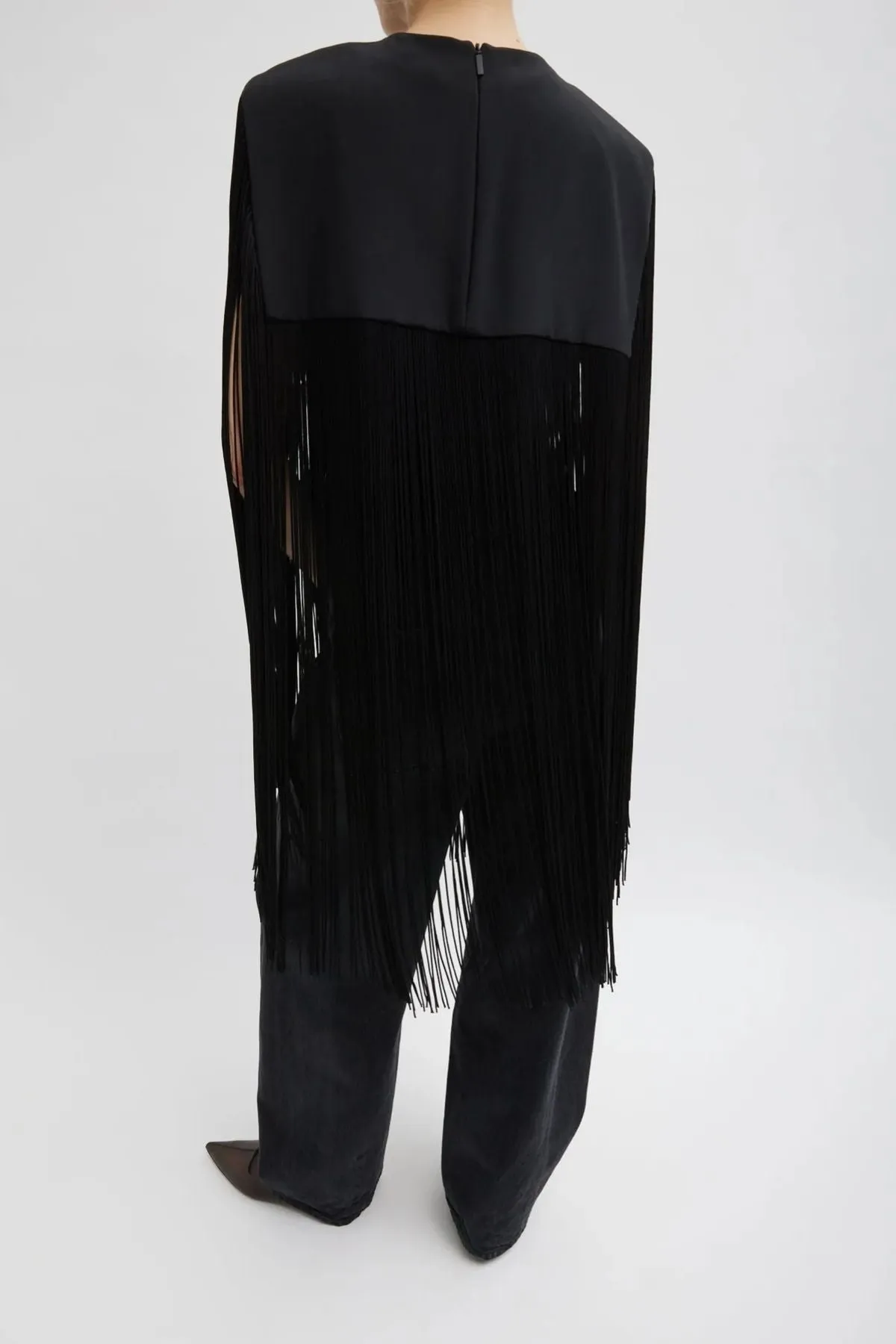 Tibi 4-Ply Silk Fringe Cape - Black