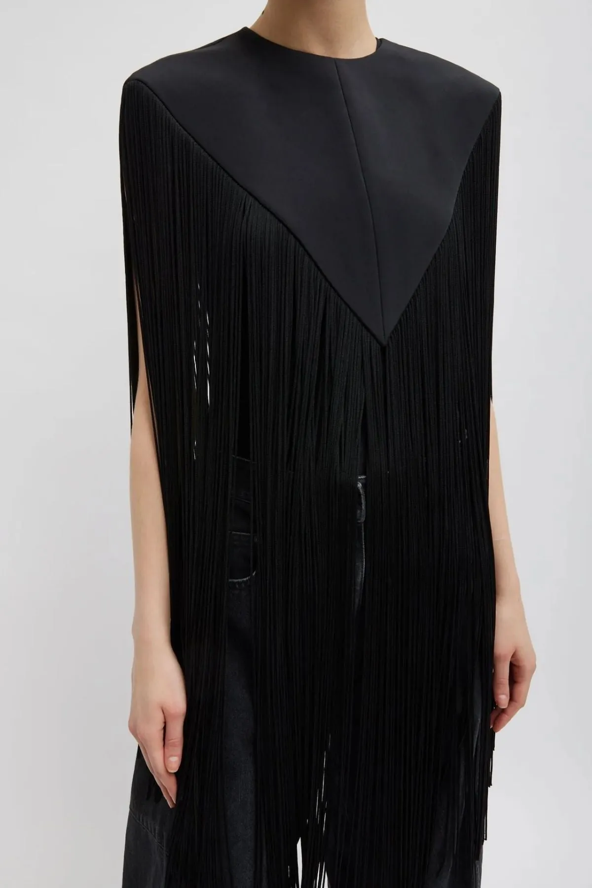 Tibi 4-Ply Silk Fringe Cape - Black