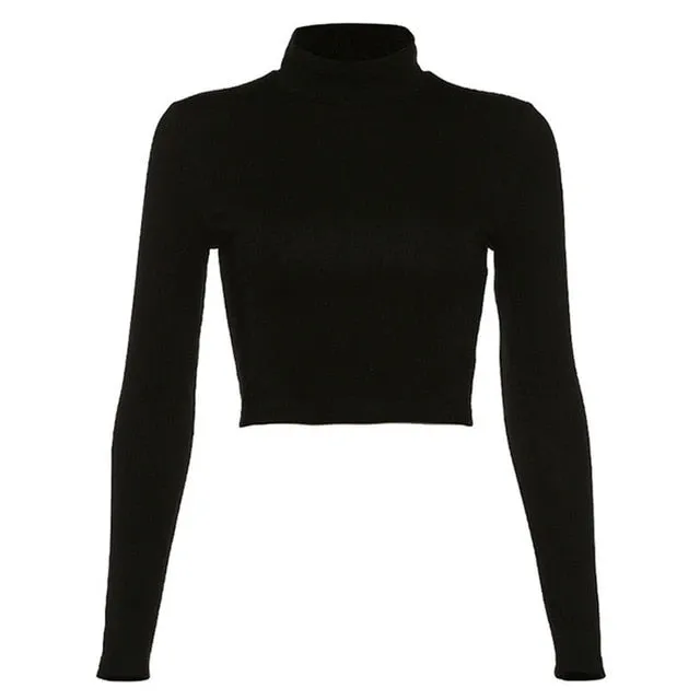 Trendy Bandage Backless White Or Black Long Sleeve Top