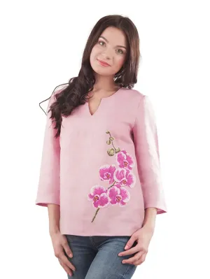 Women's blouse with orchid embroidery