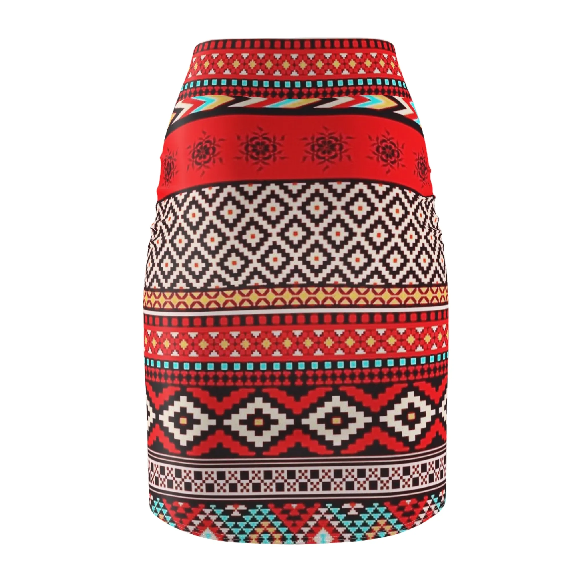 Women's Red indigenous print Pencil Skirt