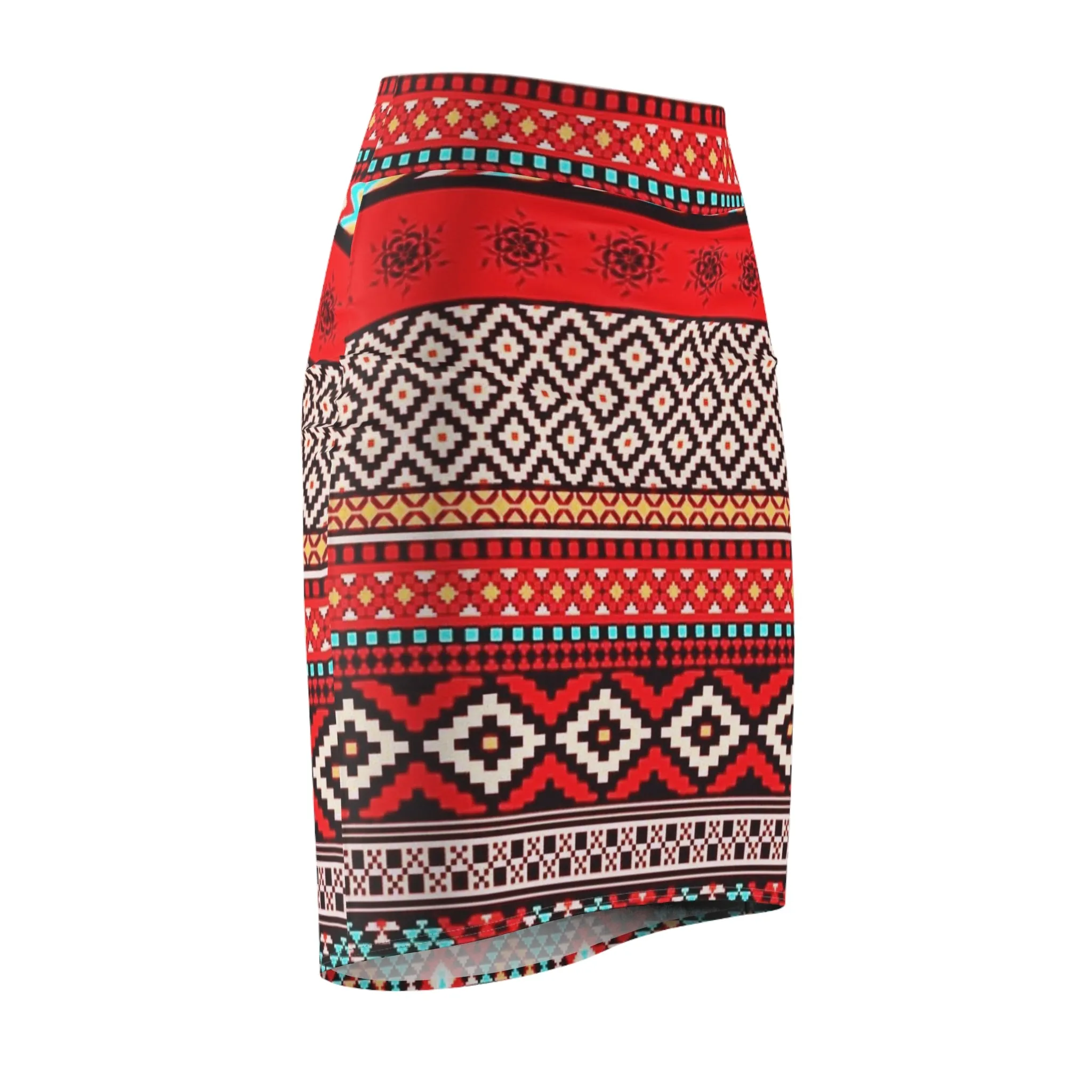 Women's Red indigenous print Pencil Skirt